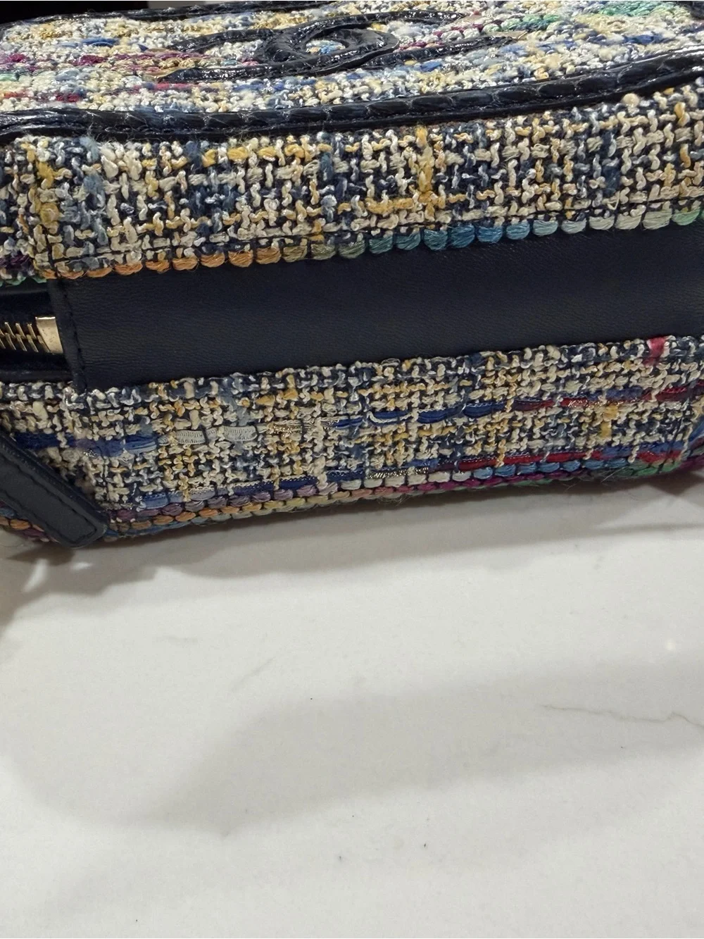 CHANEL Multicolor Tweed Vanity Crossbody with Navy Leather Trim